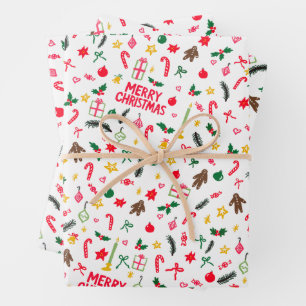 Merry Christmas Cute Doodle Whimsical Pattern  Wrapping Paper Sheet
