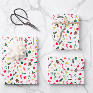 Merry Christmas Cute Doodle Whimsical Pattern Wrapping Paper Sheet
