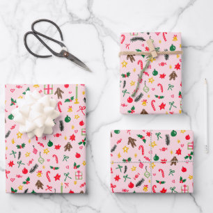 Merry Christmas Cute Doodle Whimsical Pattern Wrapping Paper Sheet