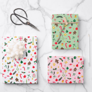 Merry Christmas Cute Doodle Whimsical Pattern Wrapping Paper Sheet