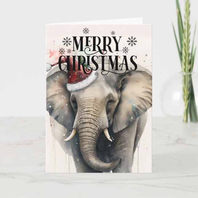  Merry Christmas Cute Elephant Card (Front)