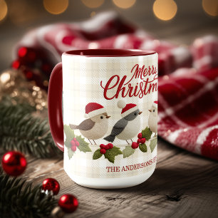 Merry Christmas Cute Embroidaried Birds Name Mug