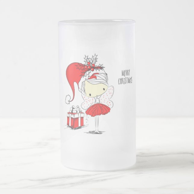 Merry Christmas Cute Fairy  Frosted Glass Beer Mug (Center)