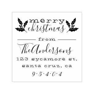 Merry Christmas   Cute Family Name Return Address Self-inking Stamp