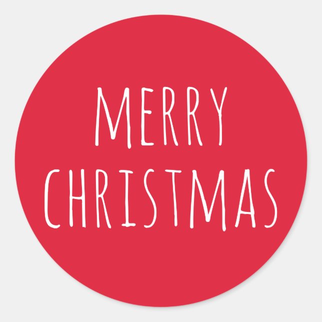 Merry Christmas | Cute Festive Red Winter Holiday Classic Round Sticker (Front)