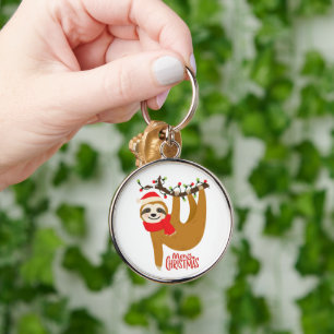 Merry Christmas Cute Festive Sloth Key Ring