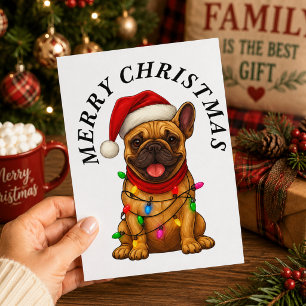 Merry Christmas Cute French Bulldog Santa Hat Holiday Postcard