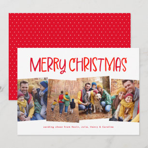 Merry Christmas cute fun red four photo Holiday Card