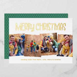 Merry Christmas cute fun simple four photo Foil Holiday Card