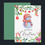Merry Christmas. Cute funny watercolor snowman Holiday Card<br><div class="desc">Cute watercolor Christmas snowman.</div>