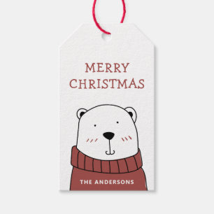 Merry Christmas. Cute funny winter polar bear Gift Tags