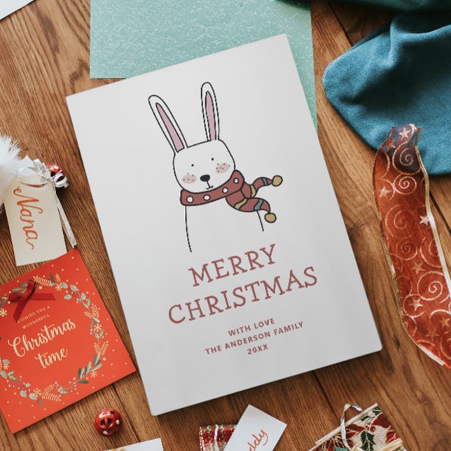 Merry Christmas. Cute funny winter rabbit animal Holiday Card (Creator Uploaded)