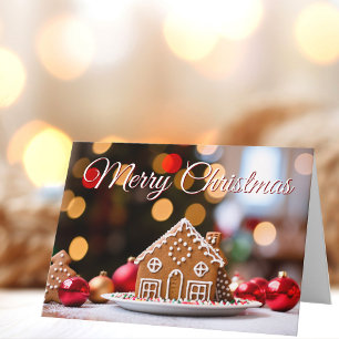 Merry Christmas Cute Gingerbread House Custom Holiday Card