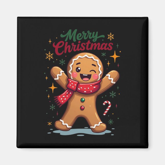 Merry Christmas Cute Gingerbread Man Holiday Festi Magnet (Front)