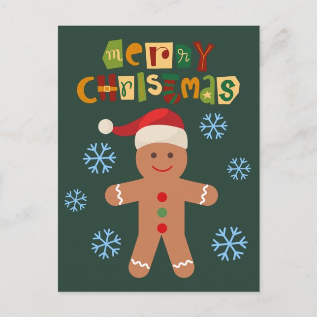 Merry Christmas Cute Gingerbread Man Holiday Postcard (Front)