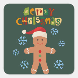 Merry Christmas Cute Gingerbread Man Square Sticker
