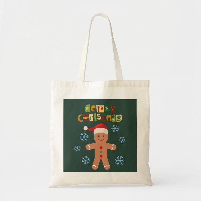Merry Christmas Cute Gingerbread Man Tote Bag (Front)