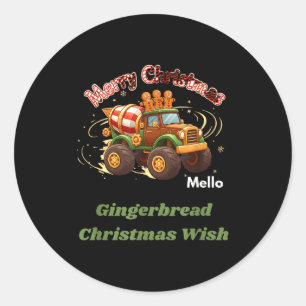 Merry Christmas Cute Gingerbread Mello Mixer Truck Classic Round Sticker