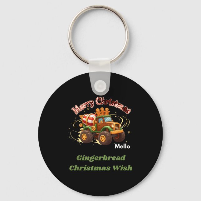 Merry Christmas Cute Gingerbread Mello Mixer Truck Key Ring (Front)