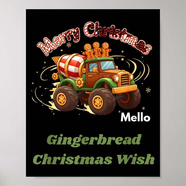 Merry Christmas Cute Gingerbread Mello Mixer Truck Poster (Front)