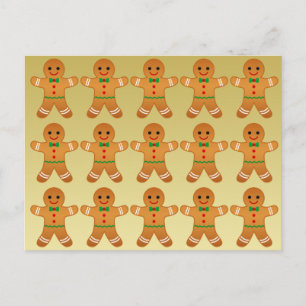 Merry Christmas,Cute Gingerbread Men - Faux Gold Holiday Postcard