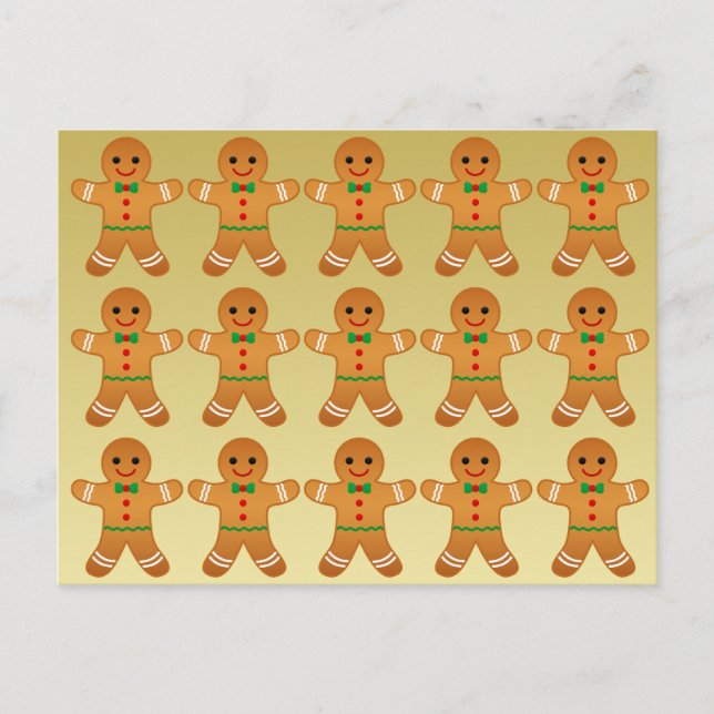 Merry Christmas,Cute Gingerbread Men - Faux Gold Holiday Postcard (Front)