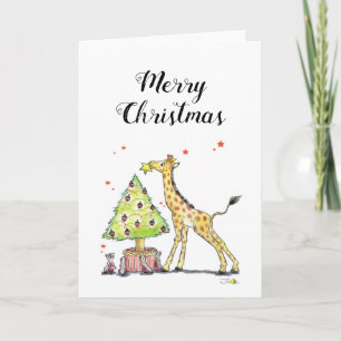 Merry Christmas (cute giraffe Xmas tree) Card