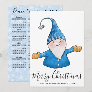 Merry Christmas Cute Gnome in Blue 2025 Calendar Holiday Card