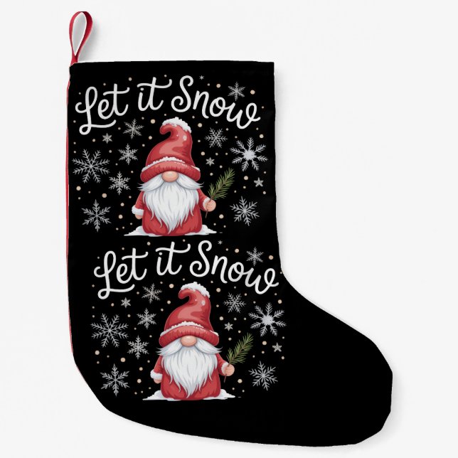 Merry Christmas Cute Gnome Let It Snow Winter  Small Christmas Stocking (Front)