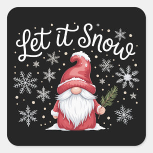 Merry Christmas Cute Gnome Let It Snow Winter  Square Sticker
