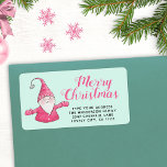 Merry Christmas Cute Gnome Mint Green and Pink Label<br><div class="desc">These unique customisable Christmas return address labels with the "Merry Christmas" saying feature a cute gnome in pink apparel on a solid mint green background and a template text to add your address with ease.</div>