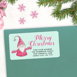 Merry Christmas Cute Gnome Mint Green and Pink Label