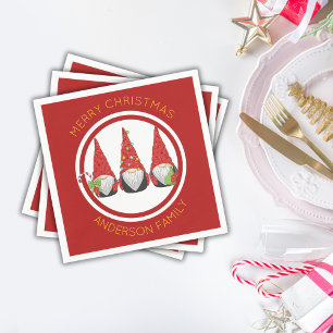 Merry Christmas Cute Gnomes Napkin