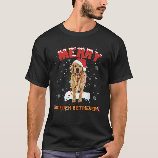Merry Christmas Cute Golden Retriever Santa Hat Do T-Shirt (Front)