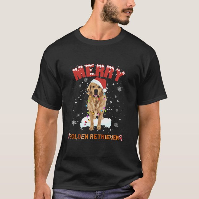 Merry Christmas Cute Golden Retriever Santa Hat Do T-Shirt (Front)