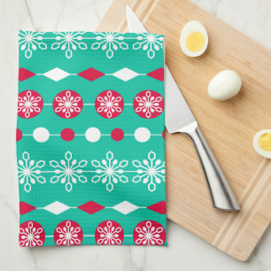 Merry Christmas Cute Green Snowflakes Tea Towel