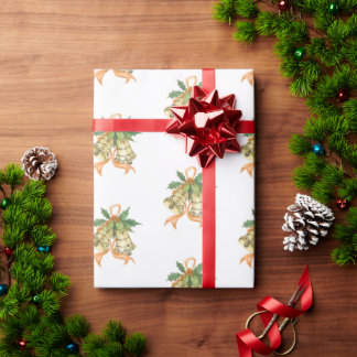 Merry Christmas Cute Green Yellow Orange Bells Wrapping Paper