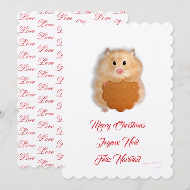 Merry Christmas cute hamster with biscuit Invitation (Front/Back)