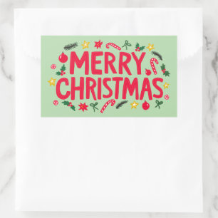 Merry Christmas Cute Hand-Drawn CUSTOM Rectangular Sticker
