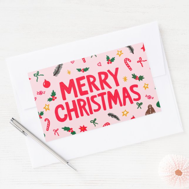 Merry Christmas Cute Hand-Drawn CUSTOM  Rectangular Sticker (Envelope)