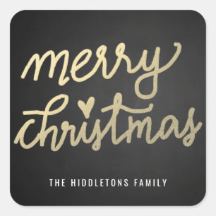 Merry Christmas Cute Handwritten Script Chalkboard Square Sticker