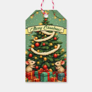 Merry Christmas Cute Happy Mice Victorian Tree Gift Tags