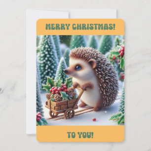 MERRY CHRISTMAS Cute Hedgehog Flat Holiday Card