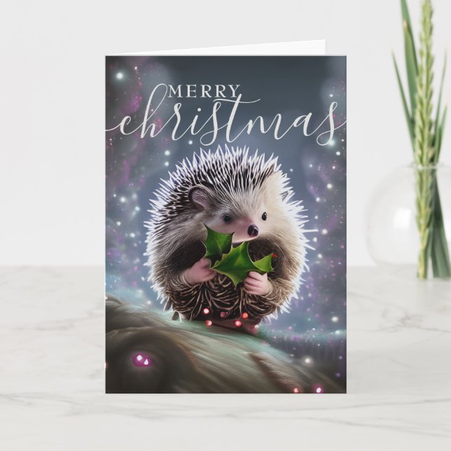 Merry Christmas Cute Hedgehog Holiday Card (Front)