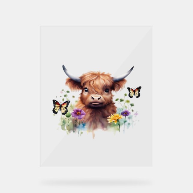 Merry Christmas Cute Highland Cow Classic T-Shirt Acrylic Sign (Front)