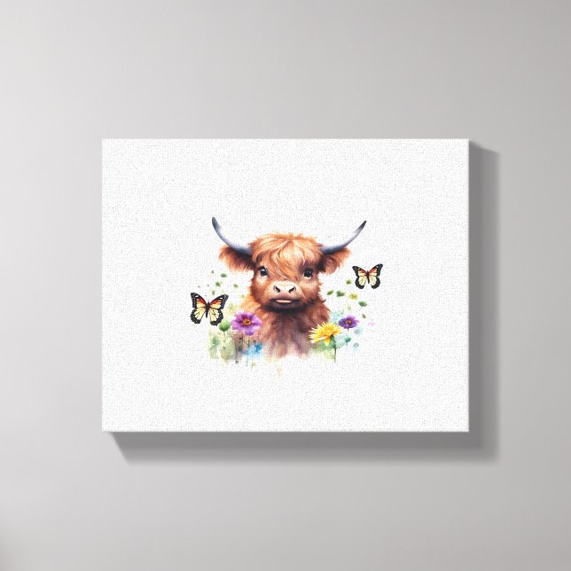 Merry Christmas Cute Highland Cow Classic T-Shirt Canvas Print (Front)
