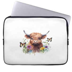 Merry Christmas Cute Highland Cow Classic T-Shirt Laptop Sleeve