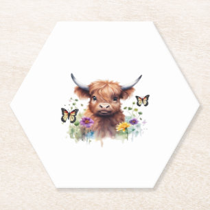 Merry Christmas Cute Highland Cow Classic T-Shirt Paper Coaster