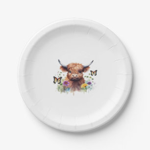 Merry Christmas Cute Highland Cow Classic T-Shirt Paper Plate