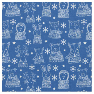 Merry Christmas Cute Holiday Animal Pattern Fabric